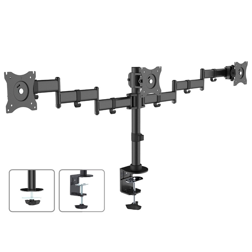 Maclean Brackets MC-691 Triple Monitor Arm LED LCD Plasma Screen Desk Mount 13"-27" 8kg
