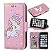 Ranyi iPod Touch 7 Case, iPod Touch 6 Case, iPod Touch 5 Case, Cute 3D Glitter Bling Unicorn Embossed [Flip Magnetic Wallet] PU Leather Folio Wallet Case for iPod Touch 5 6 7th Generation (Rose Gold)