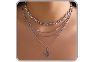 Star Necklace Silver Layered Necklaces for Women Y2k Star Pendant Necklace Stack Y2k Accessories Women
