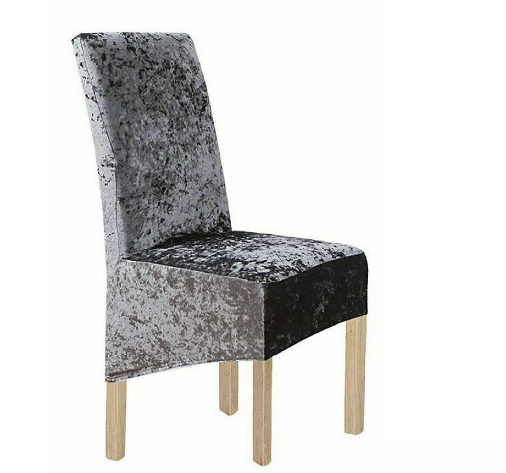 GEA Crushed Velvet Dining Chair Covers Stretchable Protective Slipcover Home Decor (SILVER)