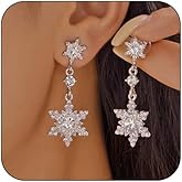 Snowflake Earring for Women Christmas Snowflake Drop Dangle Earrings Sparkly Cubic Zirconia Snowflakes Pearl Earring Christmas Costume Jewelry Winter Holiday Gifts