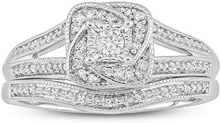 Tesero Mio Sterling Silver 1/5 Carat Round Cut (I-J Color, I2-I3 Clarity) Natural Diamond Wedding Ring for Women