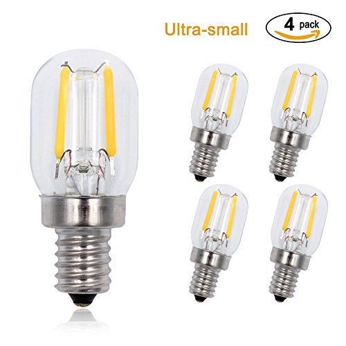 COOLWEST T22 1.5W LED Night Light Bulb Refrigerator Indicator Bulb,Mini Tubular Shape E12 Candelabra Base, Warm White 2700k