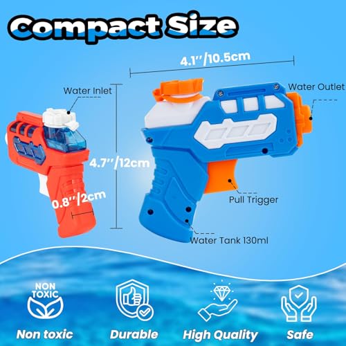Dekukar 4 Pack Water Pistols for Kids, Small Mini Water Squirt Gun | Summer Pool Garden Beach, Birthday Party Favors Fillers for Boys Girls Outdoor, Training Toy for Dog Cat (Gift Package)