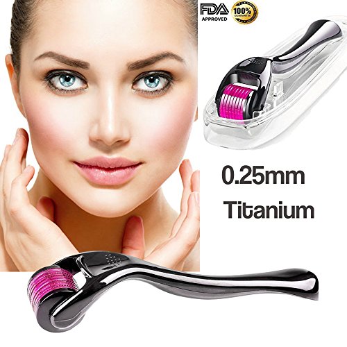 Derma Roller Needle Skin Care and Cosmetic Needling Instrument for Face 540 Titanium Micro Needles Perfect Facial Skin & Face Care Beauty Massage Tool 360 Degree Rotate 0.25mm FREE Storage Case