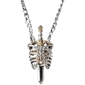 COPPERTIST.WU Beating Heart Pendant Gothic Ribcage Sword Skeleton Jewelry Charm for Men Women