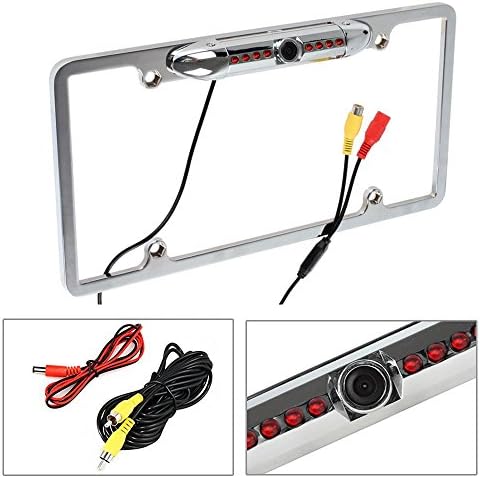 Cache Night Vision 170° Viewing Angle Universal Car License Plate Frame Mount Rear View Camera, 8 IR LED - Silver