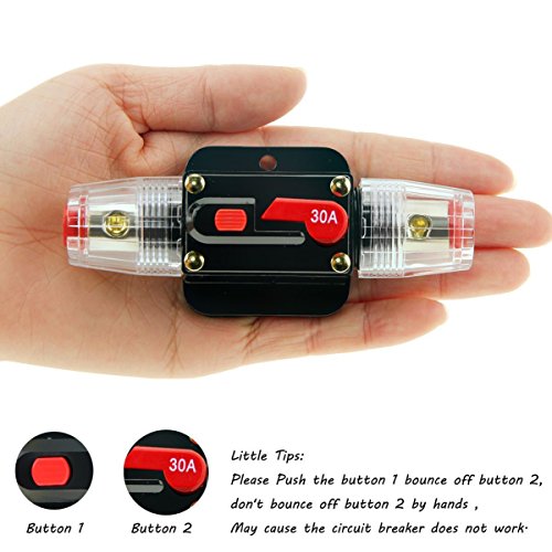 Car Audio Inline Fuse Breaker - 30A Reset Circuit Breaker Fuse Holders for Stereo Switch System Protection 12V-24V DC