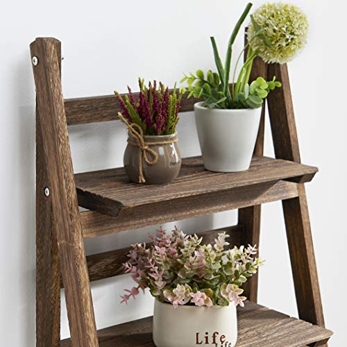 RHF 45" Foldable Ladder Shelf,Plant Stand,Indoor Flower Pot Stand,Patio Rustic Wood Stand with