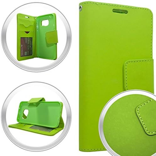 Galaxy S7 Edge Leather Pouch, HJ Power[TM] For Samsung Galaxy S7 Edge / G935 (All Carrier)--Silk Smooth Surface Leather PU WALLET POUCH Case Lime Green