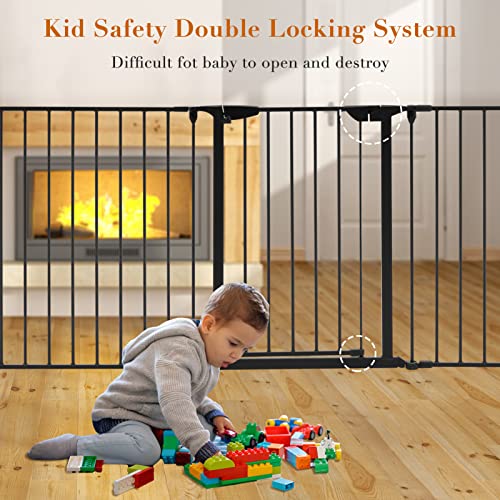 196.8" Extra Wide Metal Baby Gate with Door for Stairs, Tall Safety