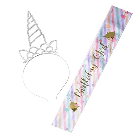 Amazon Com Silver Rhinestone Unicorn Headband Satin Sash For
