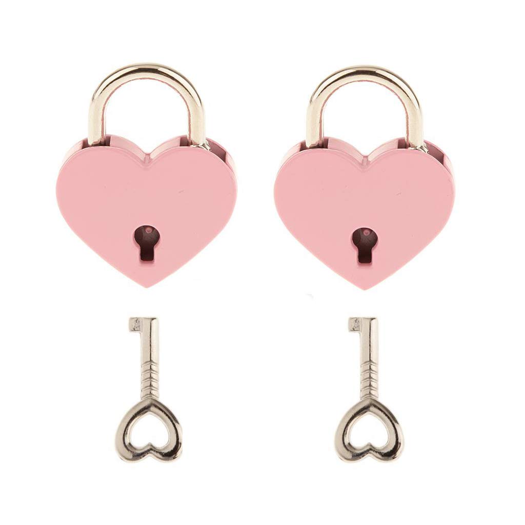 Small Metal Heart Shaped Padlock Mini Lock with Key for Jewelry Box Storage Box Diary Book,Pack of 2 (Pink)