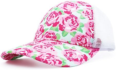 YIQIGO Mesh Baesball Hat With Adjust Buckle Sport Cap Sun Hat Flower Floral Print Baseball Golf Tennis Hat For Women Girls (Rose)
