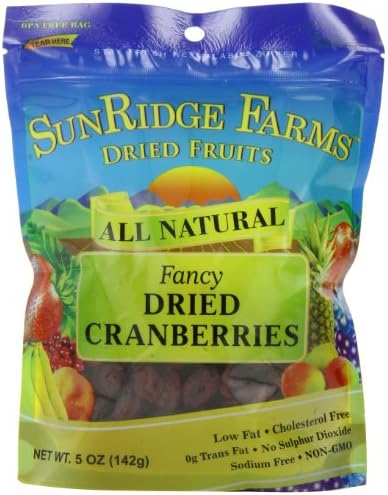 Sunridge Farms Dried Unsulphured Cranberries, 5-Ounce Bags (Pack of 12)