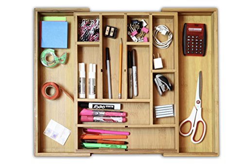 ADORN Expandable Bamboo 6 - 13 Compartment cutlery, Flatware, Utensils & Utility-Drawer Organizer | Extra Dividers up to 13 Compartments | ( Added height 2.5" ) - Thumbnail 7