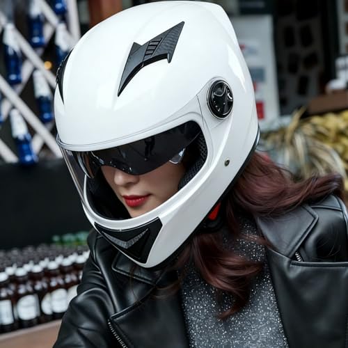 Beauenty Full Face Motorcycle Helmet,Helmets for Adults Motorcycle, for Men & Women with Tinted and Clear, with Removable Winter Neck Scarf, Motorbike Racing Street Bike Helmets