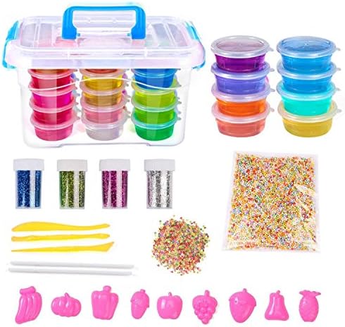 ChunKang Crystal Slime Making Kit with 8 Pack Slime,4 pack Glitter Powder,1 pack foam beads,1 pack 500pcs Fruit Slice for DIY Slime
