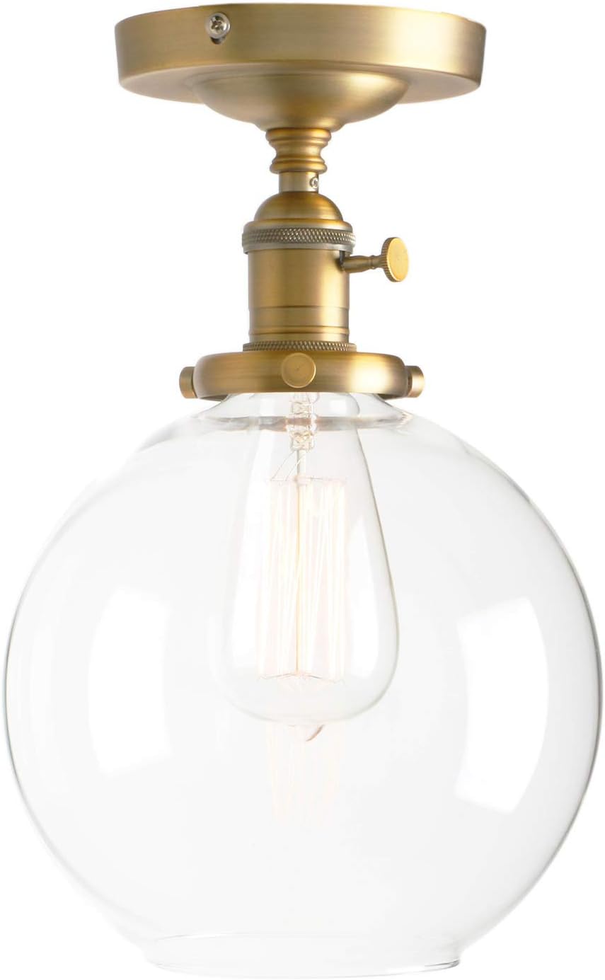 PERMOVintage Ceiling Light 1-Lights Pendant Lighting Chandelier with 7.9" Globe Clear Glass (Antique)