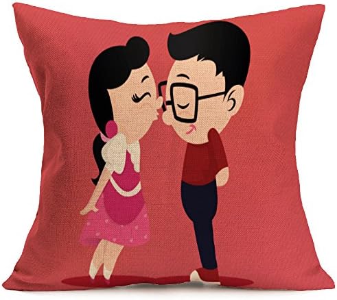NEEKY Valentine's Day Lovers Romantic Painting Linen Comfort Cushion Set Waist Pillow Case Sofa Home Decoration Pillow Case