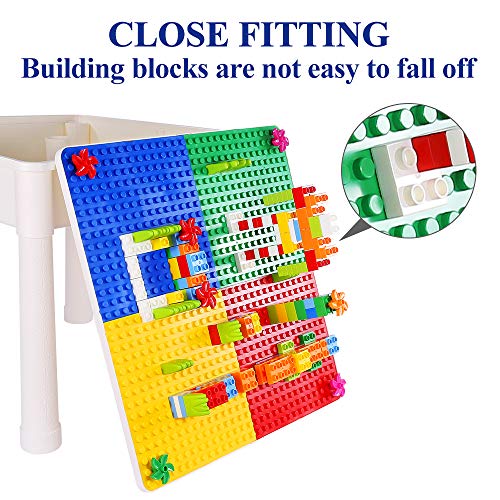 SNAEN Multi-purpose Activity Table Set for Kids Building, Drawing, Reading, Dining - Toddler Play and Learn Desk with 1 Chair and 4 Storage Boxes - Primary Colors for Boys and Girls 3+ (150PCS Bricks)