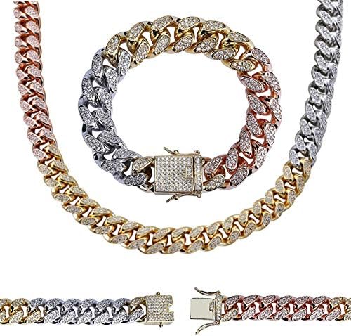 ICE JEWELRY Mens Hip Hop Necklace 13MM Iced Out Cubic Zirconia Raibow Miami Cuban Link Chain Necklace CZ Diamond Choker Necklace 18" 24"