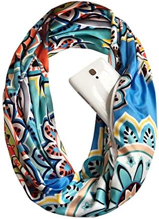 Womens Infinity Scarf Wrap Scarf with Zipper Pocket, Infinity Scarves
