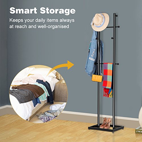LANGRIA Standing Entryway Coat Rack, Black And White (8 Hooks) on