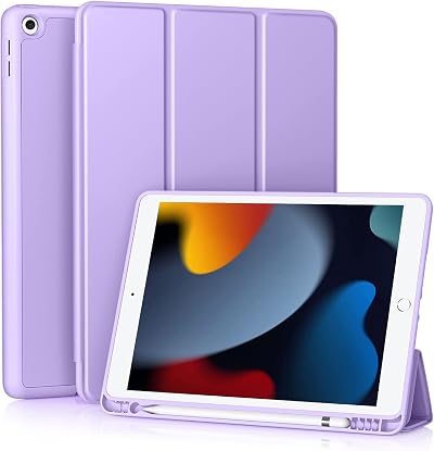 Vobafe iPad 9th 8th 7th Gen Case 10.2 inch TPU Back Pencil Holder Lavender
