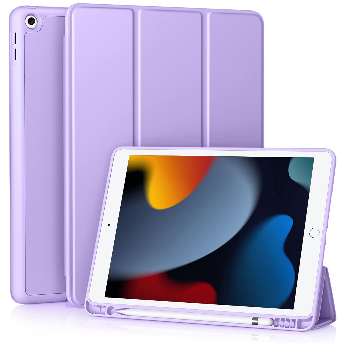 Vobafe Case for iPad 9th 8th 7th Generation 10.2 Inch Case (2021/2020/2019 Model, iPad 9/8/7), Flexible TPU Back Cover, with Pencil Holder, Auto Wake/Sleep, Lavender