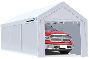 PEAKTOP OUTDOOR 10x20 ft Upgraded Heavy Duty Carport Car Canopy with Removable Sidewalls & Zipper Doors, Portable Garage Tent Boat Shelter with Reinforced Triangular Beams, White