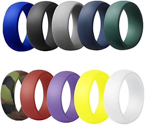 LEBE Silicone Wedding Rings For Men &amp; Women-10 Pack Safe Wedding Band, 10 Colors Crossfit Rubber Ring, Weight Lifting, Training, Exercise, Fitness, Police Officer, Medical Grade Silicone (#9)