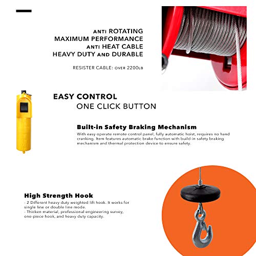 image for Arksen 1100 lbs Electric Overhead Motor Lift 39Ft 4mm Cable Wire Hoist