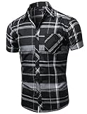 Youstar Men's Casual Short Sleeve Buttondown Checkered Plaid Shirts
