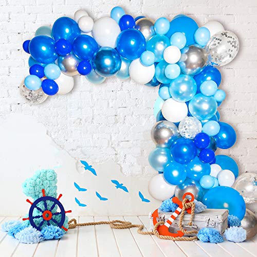 Bloonsy Blue Balloon Garland Kit | Balloon Arch Kit with Blue and White Balloons | 120 Pack | Silver Confetti, Navy Blue, Royal Blue Balloons | Blue and Silver Party Decorations