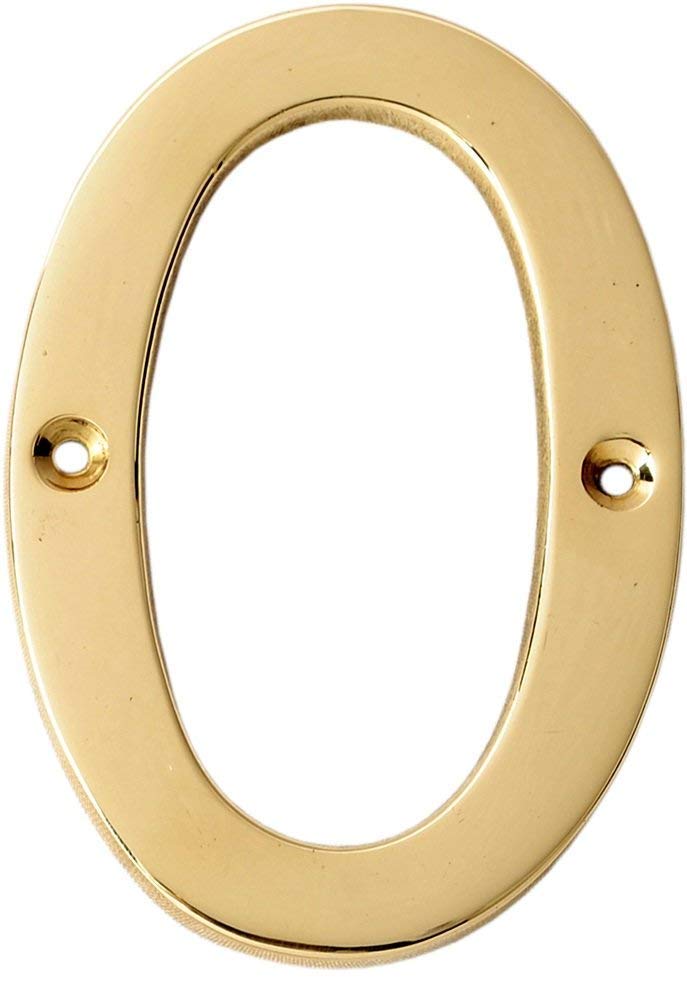 eSplanade 4" Brass House Hotel Door Number Plaque Sticky Numeric Numerical Digit 0-9 (0 (Zero))