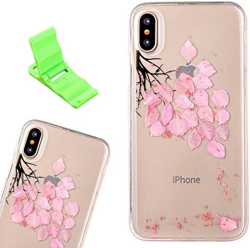 iPhone X Case, SXUUXB Beautiful Pressed Floral Soft Silicone Case Multi-color Flower Petal Transparent Jelly Design for Apple iPhone X 5.8" - Floral 4 + 1 x Free Bracket (Color Random)