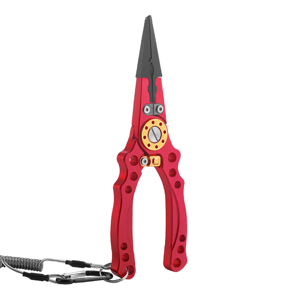 GudGmtoy Professional Fishing Pliers Tungsten Steel Fishing Line Cutters Hook Remover, Lure Fishing Tool, Special Multi-function Pliers for Fishing, with Sheath and Lanyard, Saltwater/Freshwater (Red)