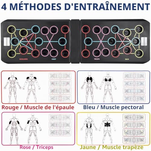 Push Up Rack Board, 15 en 1 Pliable Multifonctionnel Équipement de Fitness à Domicile Portable Cadre d'Entraînement Push Up Réglable Poignée Ronde