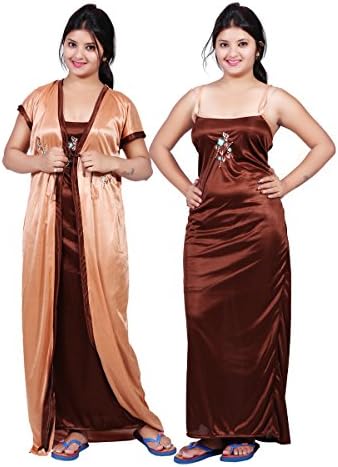 MAHAARANI Women's Satin Nightwear (VEER1539_Free Size) - Pack of 2