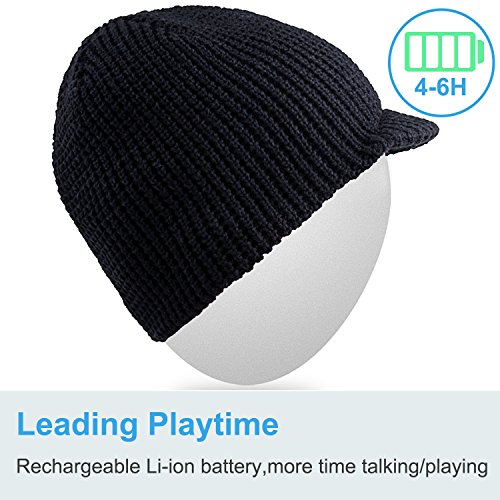 Qshell Unisex Stylish Bluetooth Beanie Hat Cap with Wireless Bluetooth Headphone Headset Earphone Music Audio Hands-Free Phone Call for Winter Sports Fitness Exercise Workout Lifestyle - Black - Thumbnail 5