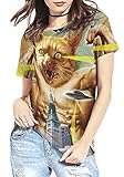 QZUnique Women's Summer Fashion Cat Digital Printed Round Collar T-shirt