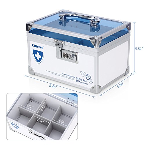 Ollieroo Combination Lock Box for Medication Compartments Medicine Storage Box First Aid Box Blue