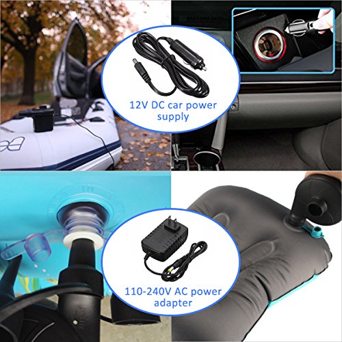 MIMAX Electric Air Pump Air Mattress Pump Portable Air Pump Quick-Fill Inflator Deflator 110V AC/12V DC with 3 Nozzles for Inflatables Air Bed Boat Raft Mattress Outdoor, Car Use, Indoor, Black
