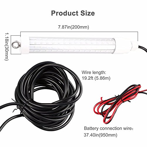 HonsCreat 12V 10W 180 LEDs 2000 Lumens LED Submersible Fishing Light Underwater Fish Finder Lamp with Battery Clip & 5m Cord