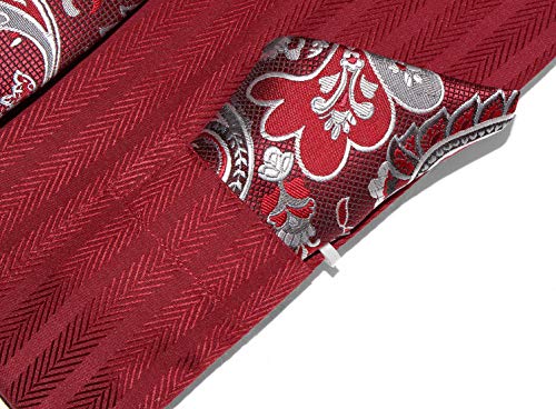 Christopher Tanner Men's Regular Fit Dress Shirts with Tie Handkerchief Cufflinks Combo Herringbone Stripe Pattern Wine