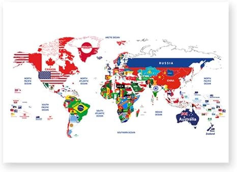 Amazon Co Jp Zhaoyangeng 世界地図シール国旗ポスターキャンバスアートプリントクリエイティブマップ絵画壁絵リビングルーム家の装飾 60 80センチなしフレーム 文房具 オフィス用品