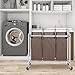STORAGE MANIAC 3-Section Laundry Sorter, Heavy Duty Rolling Laundry Cart, Triple Divider Laundry Hamper Sorter, Dark Brown