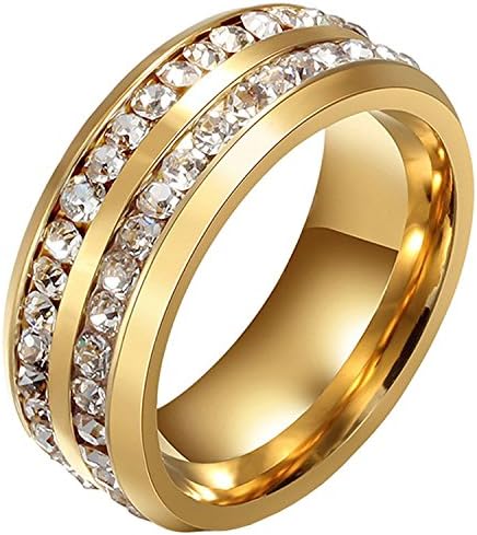 Aiyo Fashion Titanium Stainless Steel Wedding Rings Classic Plated 18K Gold Double Row CZ Crystal Promise Anniversary…