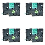 NineLeaf 4 Pack Standard Adhensive Labeller Replacement For Brother P-Touch Laminated Tze741 TZ741 TZ-741 Label Tape Cartridge 18mm (TZe-741 Black on Green)